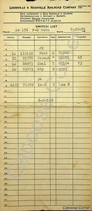 L&N Louisville & Nashville Railroad Switch List Tren Nº 156 Julio 1976 - Imagen 1 de 1
