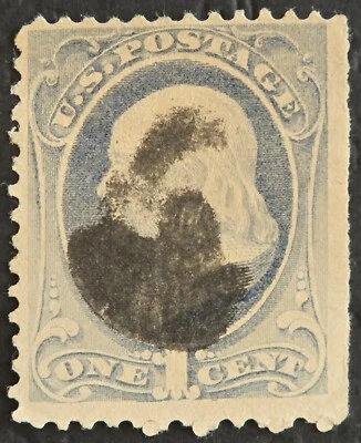 US STAMP 1870 SCOTT #134 1C ULTRAMARINE BENJAMIN FRANKLIN USED F/VF - Image 1 of 4