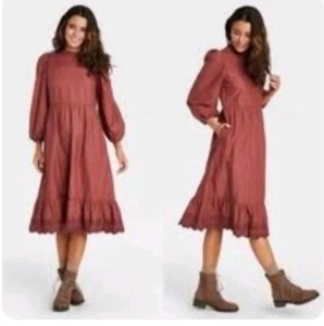Universal thread Women's Dress Ruffle Long sleeve Brown Size XS - Picture 1 of 8