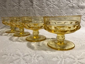 Vintage Indiana '60s+; Set-of-4 Citrine-Yellow King's-Crown-Thumbprint Sherbets - Picture 1 of 12