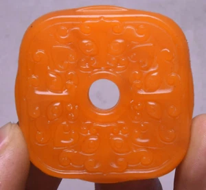 4CM China Natural Red Jade Carving Dynasty Beast Face Yu Bi Coin Token Amulet - Picture 1 of 4