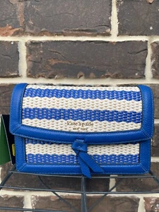 NWT $265 KATE SPADE Knott Flap Woven Crossbody Classic Blue Multi striped - Picture 1 of 4