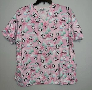 W S Fundamentally Cotton by White Swan Penguin Print Scrub Top Size L - Bild 1 von 2