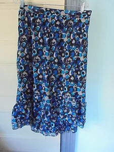 KIM ROGERS Size L New~Lined skirt BLUE floral NEW stretch waist Ruffle hem - Picture 1 of 6
