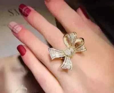 2Ct Round Cut Lab Created Diamond Wedding Ribbon Bow Ring 14K Yellow Gold Plated - Image 1 of 4