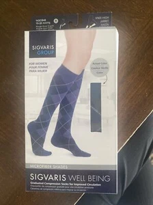 Sigvaris Women's 15-20 Blue Argyle Knee High Compression Socks NEW Size B - Picture 1 of 4