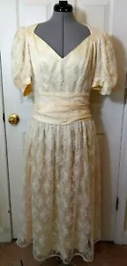 JESSICA MCCLINTOCK Gunne Sax Cream Beige Lace Women's Vintage Dress Size 13 - Picture 1 of 7