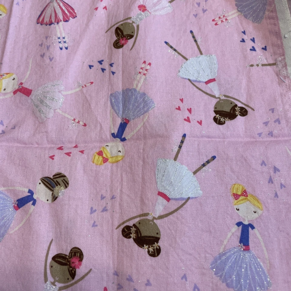 Ballerina Glitter Print on Pink Cotton Fabric Remnant - Image 1 of 1