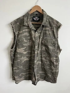 Harley Davidson Camo Vest Jacket Snap Biker Mens XL Motorcycle - Picture 1 of 6