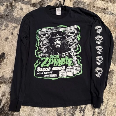 Camisa De Colección Rob Zombie Blood Mania Calavera Negra Manga Larga Adulto Grande Foto 1 de 4