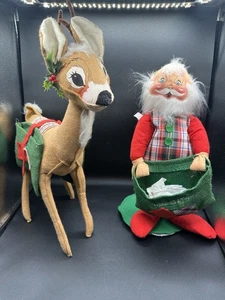 Seltene 1965 Annalee 20” Rentier Weihnachtskarte Satteltaschen und 1967 1968 17” Weihnachtsmann - Bild 1 von 11