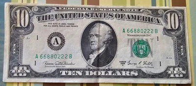 $10 bill 1969c off center front and back with seal misalignment error - Image 1 of 4