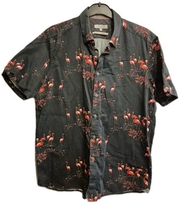Ted Baker Mens Size 5 Navy Blue Flamingo Design Short Sleeve Cotton Shirt Great - Picture 1 of 6