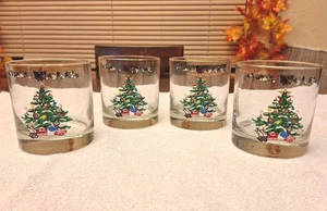 Juego De Colección De 4 Gafas Spode Árbol De Navidad Vacaciones Antiguo Moda con Borde Dorado  - Imagen 1 de 12