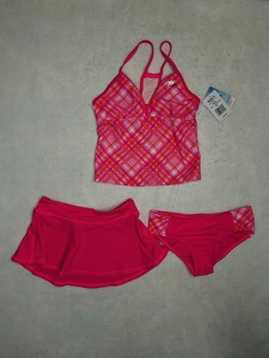 Купальник ZeroXposur для девочек 7/8 розовый клетчатый танкини 3 предмета юбка низы E38318 - Изображение 1 из 4