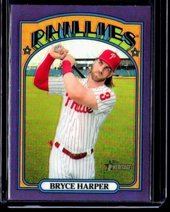 Topps Heritage 2021 cromo púrpura refractor Bryce Harper Phillies #13 - Imagen 1 de 2
