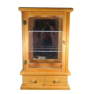 Pine Wooden Display Cabinet Plexiglass Door 2 Drawers Three shelves Curio 19.5" - Picture 1 of 24