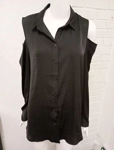 BNWT New Look Black Open Shoulder Long Sleeved Blouse Size 16 - Picture 1 of 6