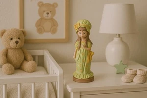 Vintage Hand Painted Ceramic Boho Doll. Yellow Hat and Dress With Flowers. MCM - Picture 1 of 8
