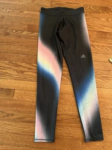 Adidas Big Girl’s Size 14 Black Ombre Rainbow Wrap Aeroready Athletic Leggings - Picture 1 of 9