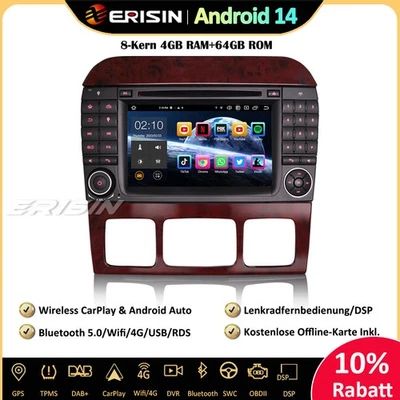 64GB Android 14 GPS Autoradio DSP DAB+BT Navi für Mercedes S/CL Klasse W220 W215 - Bild 1 von 4
