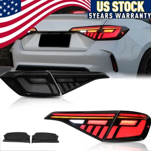 Smoked Len LED Tail Lights Assembly Rear Lamp For Honda Civic 11th Gen 2022-24 - Picture 1 of 11