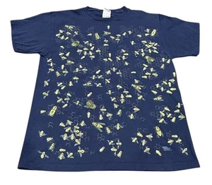 Camiseta Hinchada Vintage Y2K Look & Touch Para Hombre Textura Abeja Grande Azul Dos Caras - Imagen 1 de 5