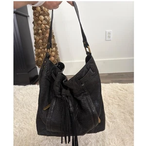 Bolso tipo cubo de cuero negro Ella Moss Hobo Cartera Borla Cordón Bolso de hombro - Imagen 1 de 10