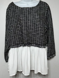 Anthropologie Maeve Blouse Women’s Size XL Tweed Twofer Top Fringe Layered - Picture 1 of 10