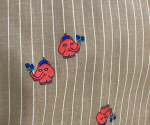 Cranston Schwartz Liebman Red Elephants On Stripped Pattern Print Fabric - Picture 1 of 5