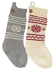 Holiday Stockings - Red, Gray & White Knit Stockings Qty-2 - Picture 1 of 10