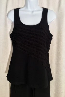 SPENSE Mujer Talla Grande NEGRO Sin Mangas Elastizado Angulado Volantes Cuello Redondo EXCELENTE Foto 1 de 4