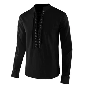 Men'S Renaissance Shirt Pirate Medieval Viking Top Linen Long Sleeved Halloween - Picture 1 of 15