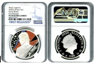 2020 2PD GREAT BRITAIN 1OZ SILVER PROOF DAVID BOWIE NGC PF70 UCAM FIRST RELEASES - Picture 1 of 3