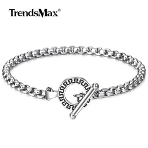 Silver Stainless Steel Box Link Chain Bracelet Bangle Jewelry Toggle Clasp 8/9" - Picture 1 of 6