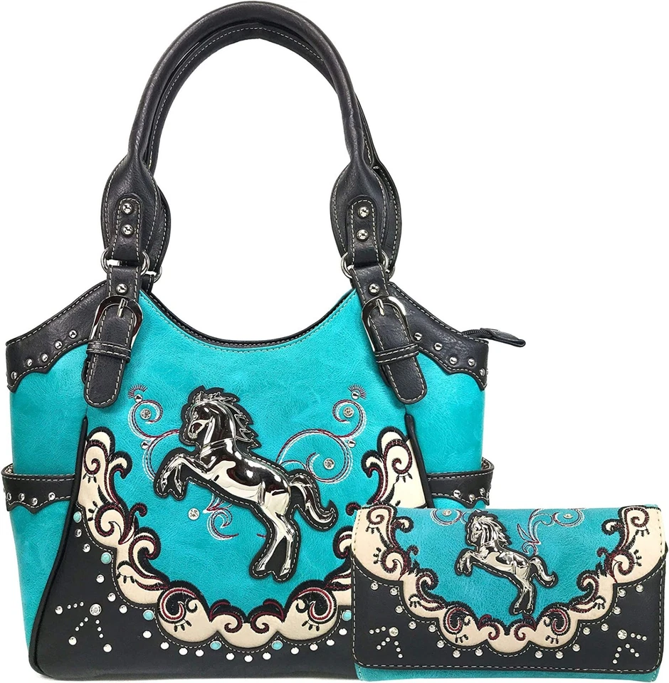 Western Horse Mujeres Oculto Llevar Grande Bolso de Mano Cartera Conjunto Cartera Foto 1 de 1
