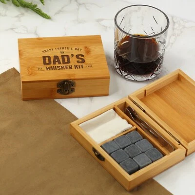 Personalised Whiskey Set Kit Ice Cubes Birthday Gift for Dad Him Men Grandad - Image 1 of 4