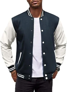 COOFANDY Mens Fashion Varsity Jackets Leather Sleeve Slim Fit College Baseball L - Picture 1 of 17
