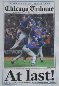New Chicago Cubs World Series Champions Chicago Tribune Newspaper Shirt w Roster - Picture 1 of 6