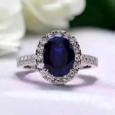 2.88 Ct Oval Cut Natural Sapphire & Diamond Wedding Ring 14K White Gold Solid - Image 1 of 4