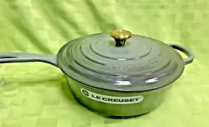 $350 Le Creuset Enameled Cast Iron Cassadou Sauté Pan 3 3/4-Qt THYME GREEN READ - Picture 1 of 13