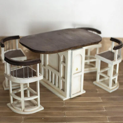 1 Juego Silla Mesa Redonda Retro Muebles Miniatura Casa de Muñecas Escala 1/12 Sin Acabar Foto 1 de 4