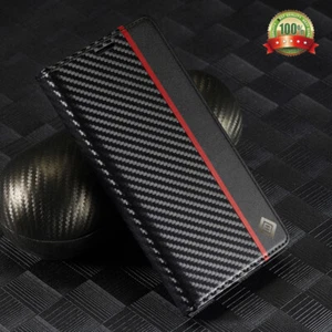 Carbon Fibre Wallet Case Magnetic Flip Cover for Samsung S24 FE/S24+/S25+ Edge - Picture 1 of 14