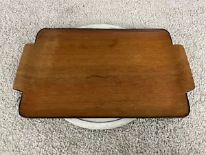 Japanese Teak Wood Rectangle Tray 13.5"x8.51" Side Handles Two Tone Black Brown - Picture 1 of 11