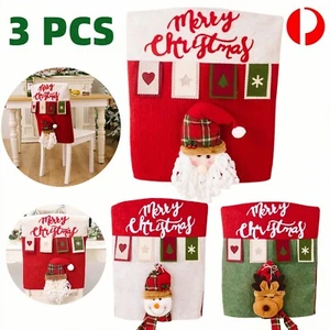 3PCS Christmas Chair Cover 3D Reusable Fabric Santa Claus Elk Snowman Dining AU - Picture 1 of 11