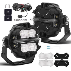 3.5" LED Pod Lights 160W Dual Color DRL Spot+Side Beam with Transparent Covers - Picture 1 of 7