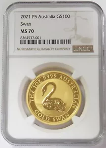 2021 P5 GOLD AUSTRALIA $100 SWAN 1 OZ NGC MINT STATE 70 - Picture 1 of 2