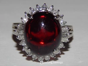 900 PLATINUM CABOCHON LARGE GARNET & DIAMONDS HALO RING SIZE 8 - HEAVY 10 GRAMS - Picture 1 of 7