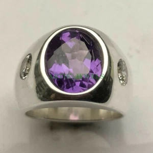 Natural Amethyst Gemstone with 925 Sterling Silver Ring for Men's #25 - Picture 1 of 5
