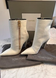 Tom Ford Croc-Effect White Booties Size 11 (Runs Small) Original Price $2150 - Picture 1 of 13